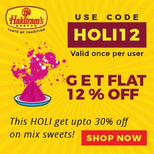India Desire : Haldirams Holi Offer: Get Upto 40% Off + Extra 12% Off On Sweets & Namkeen 